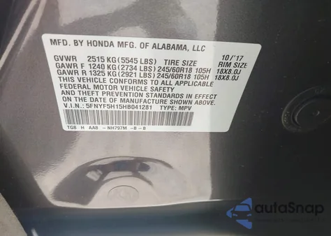 2017 Honda Pilot Lx from USA, damaged, VIN 5FNYF5H15HB041281